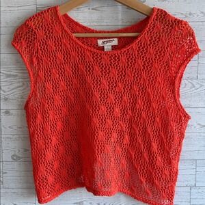 Vintage‎ Arizona Sweater Crochet Indie Festival stretchy Crop Top Orange large